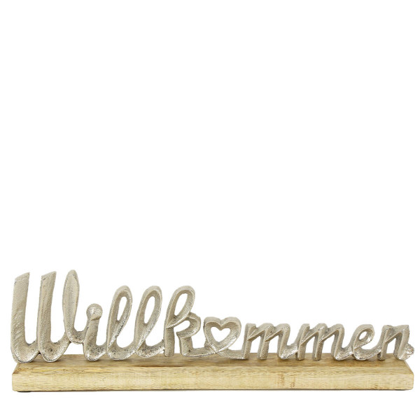 Aufsteller mit Schriftzug: Willkommen, 41cm, Holz/Metall