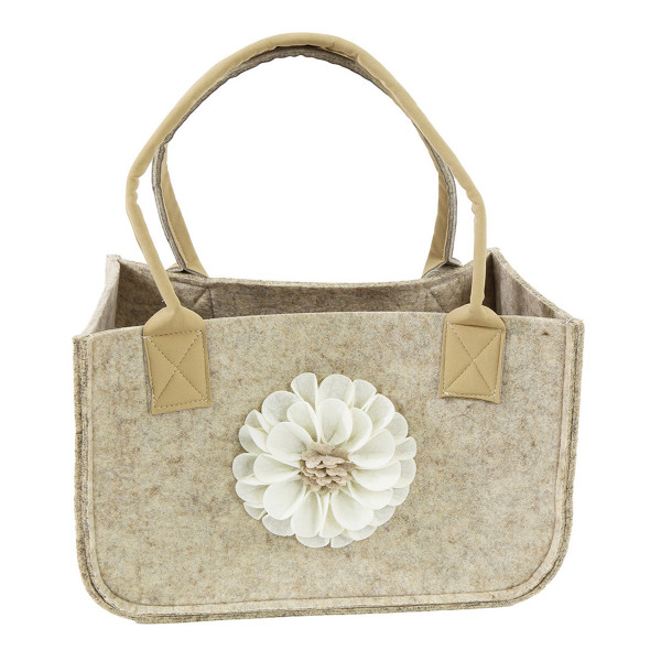 Deko Filztasche Boho, Tasche mit Blume und Lederhenkel, 20x30cm