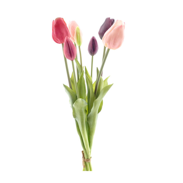 Kunstblumen Tulpen lila-rosatöne, Tulpenstrauß Sally, 7St. gebündelt, 47cm