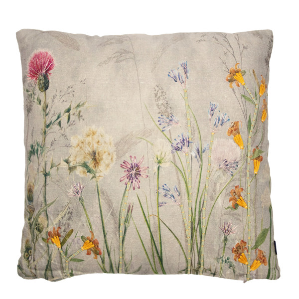 Baumwoll Kissen Blumen, Wildblumen Felddistel bestickt, 45x45cm, Mars &amp; More