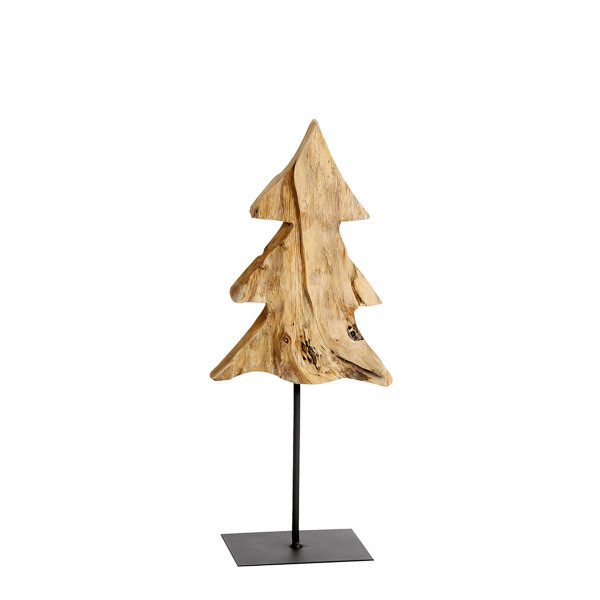 Deko Holzbaum Teak unfinish, Tannenbaum auf Metallständer, 50cm, WMG Grünberger