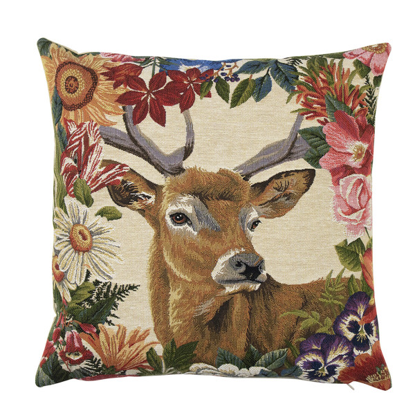 Gobelin Kissen Hirsch Stürmer, Rotwild Hirsch mit Blumen, 45x45cm, Mars &amp; More