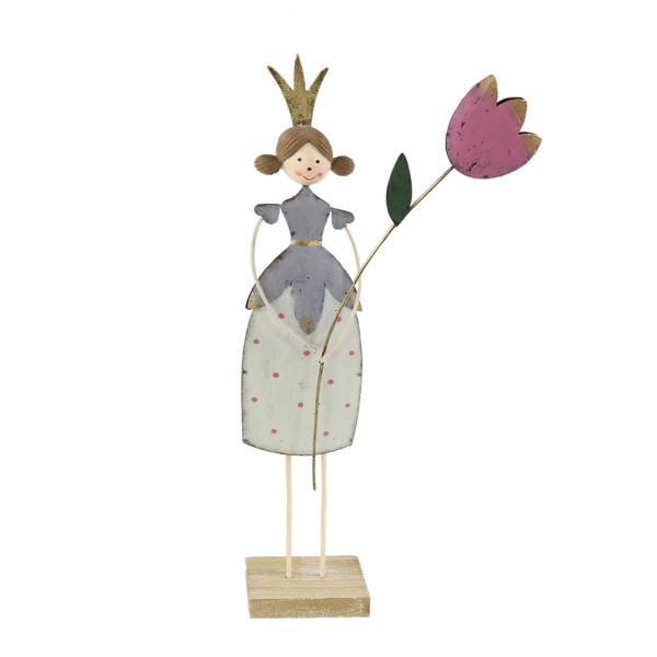 Deko Mädchen mit Blume, creme, 36x12cm, Metall, Aufsteller