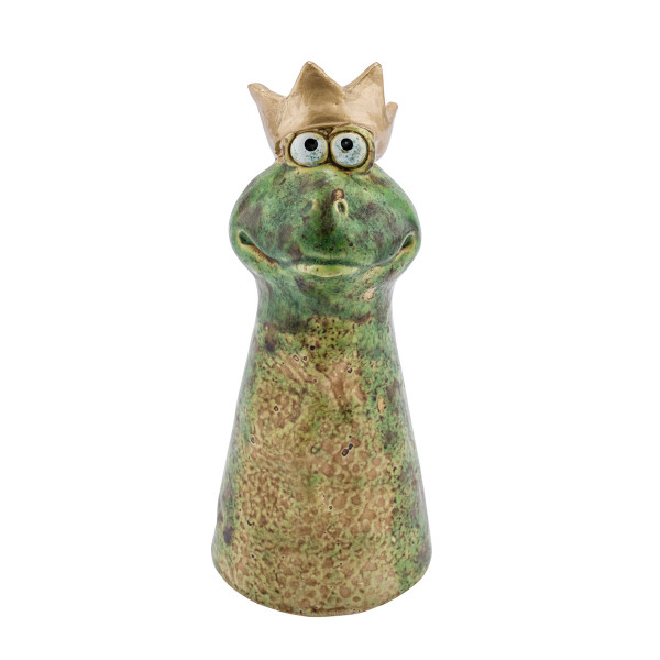 Zaunhocker Frosch braun-grün, Keramikfrosch mit Krone, 17cm