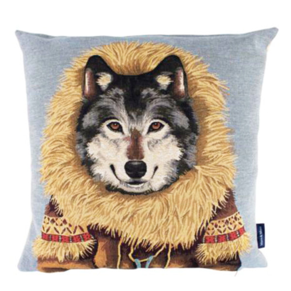 Gobelin Kissen Wolf, Nordic Wolf mit Mantel, 45x45cm, Mars &amp; More