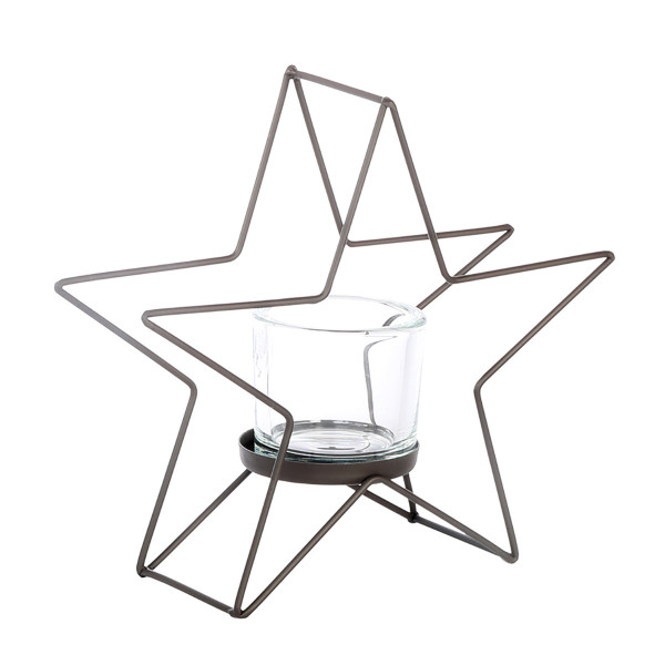Metall Windlicht, Stern mit Teelichtglas, 26cm, WMG Grünberger