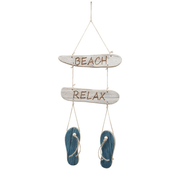 Deko Flip Flop blau aus Holz zum Hängen, Holzschild Beach Relax, 54cm