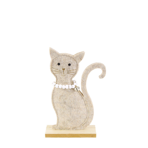 Deko Katze, Filzkatze mit Halskette und Glöckchen, 19cm, Aufsteller