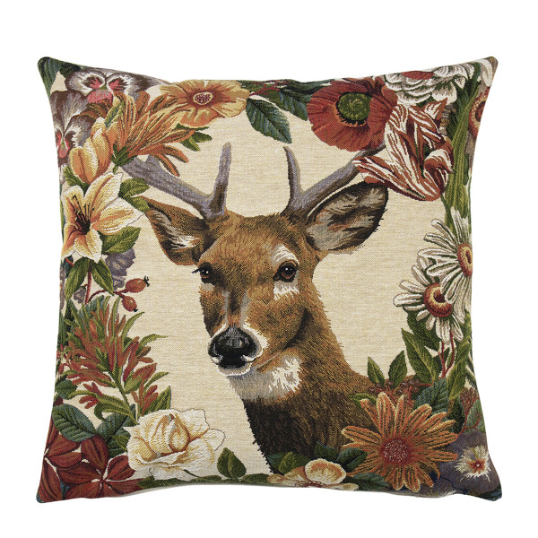 Gobelin Kissen Hirsch Stürmer, Rotwild Hirsch mit Blumen, 45x45cm, Mars &amp; More