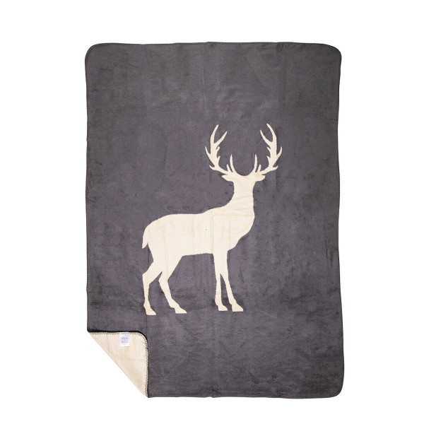 Fleecedecke Hirsch, Wendedecke Plaid stehender Hirsch grau-beige, 130x180cm, Mars &amp; More