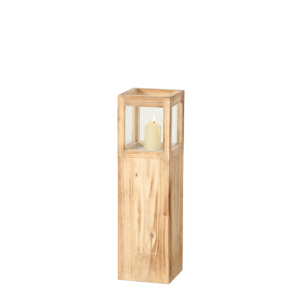 Deko Windlicht Elba, Holzturm mit Sichtscheibe aus Glas, Naturholz, 55cm, Boltze Home Collections