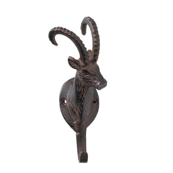 Garderobenhaken Steinbock Ali, Steinbockkopf antikbraun, 21cm, Boltze Home Collections