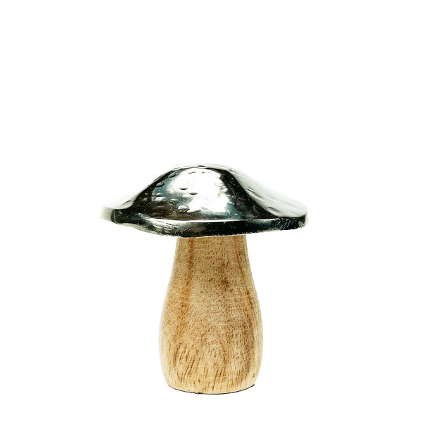 Deko Holzpilz, Fliegenpilz mit silberner Kappe, 7x7cm