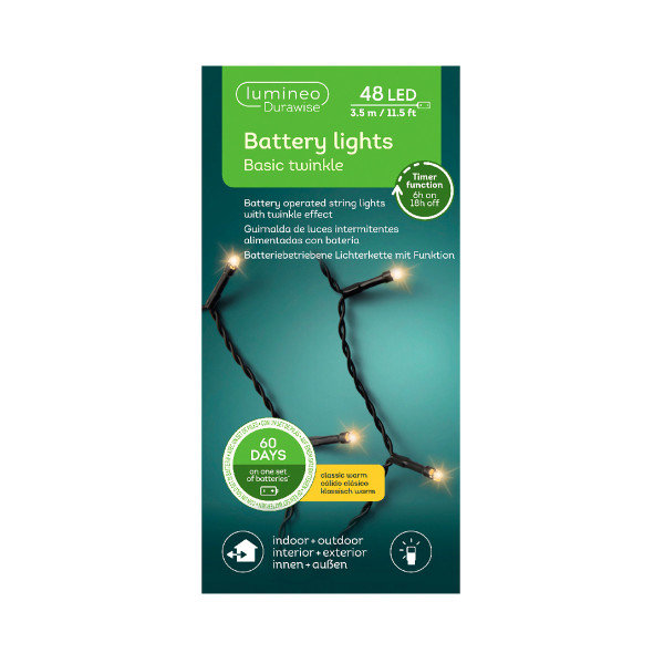 Lichterkette, Durawise Basic LED Stangbeleuchtung, klassisch warm, 48 LED, 350cm, Outdoor, Lumineo