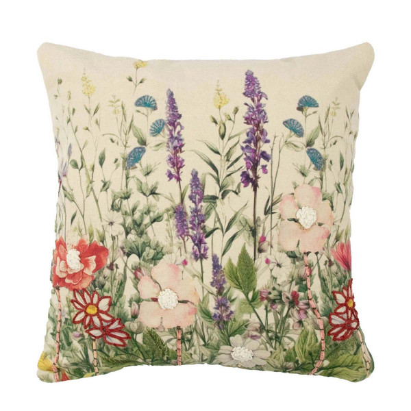 Baumwoll Kissen Blumen, Wildblumen Rittersporn bestickt, 45x45cm, Mars &amp; More