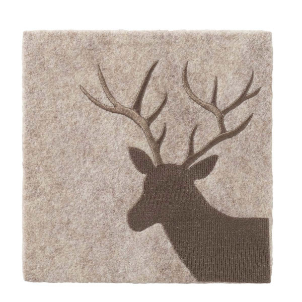 Deko Filzbild Hirsch Vilbert, Hirsch bestickt, braun-beige, 24x24cm, Boltze Home Collections