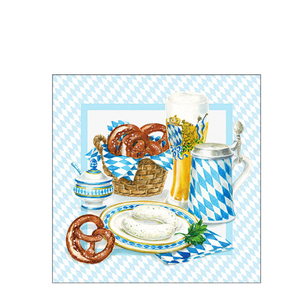 Ambiente Papierservietten, Weißwurstfrühstück, Breze, Weißwurst, Bierkrug, 25x25cm