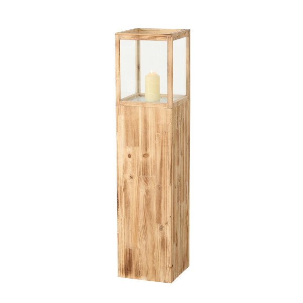 Deko Windlicht Elba, Holzturm mit Sichtscheibe aus Glas, Naturholz, 115cm, Boltze Home Collections