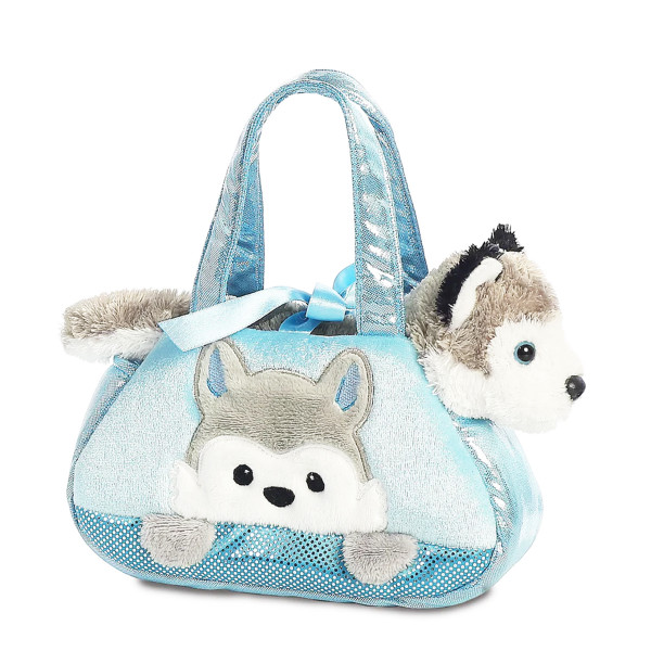 Plüsch Tasche mit Stofftier Hund Husky grau-weiß, Fancy Pals, Peek-a-Boo, 20cm, Aurora World