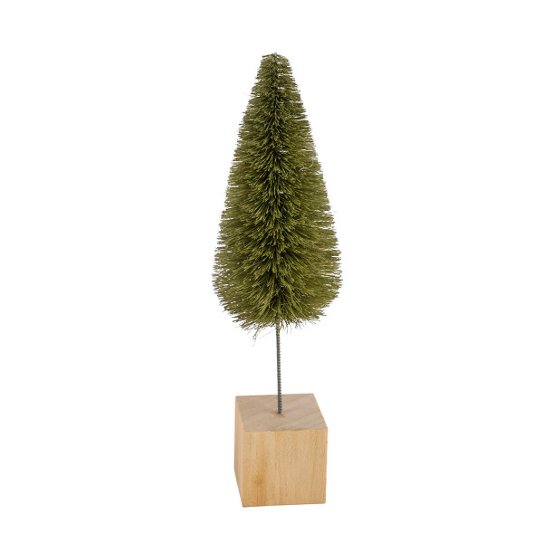 Deko Tannenbaum Pfeifenputzer grün, Tannenbaum auf Holzwürfel, 30x8cm, Kunststoff