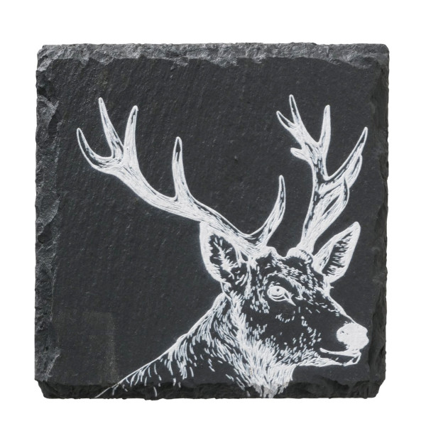 Untersetzer Hirsch Moritz, Schieferplatte mit Hirschmotiv, 10x10cm, Boltze Home Collection