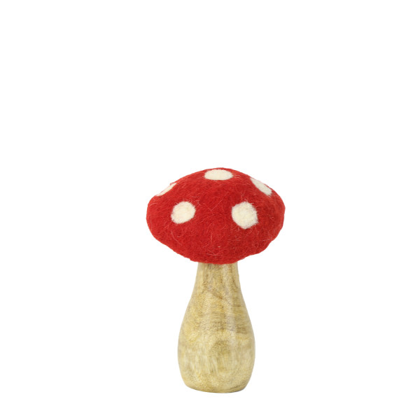 Deko Pilz, Fliegenpilz aus Filz und Naturholz, 16cm