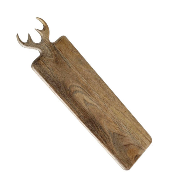 Holzbrett Vaasa, Holz Schneidebrett, Servierbrett mit Geweih, 15x55cm, Mangoholz, Boltze Home Collec