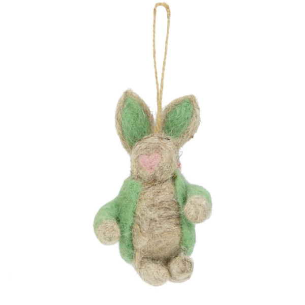 Deko Filzhase mit grüner Jacke, Osterhase braun mit Jacke, 11cm, DIJK Natural Collections