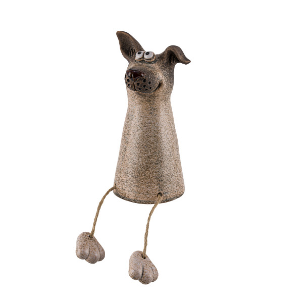 Zaunhocker Hund beige, Keramikhund mit Schlackerbeine, 19cm