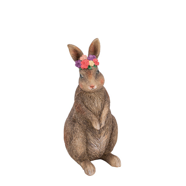 Deko Hase, Osterhase mit Blumen im Ohr, 16cm, Polyresin